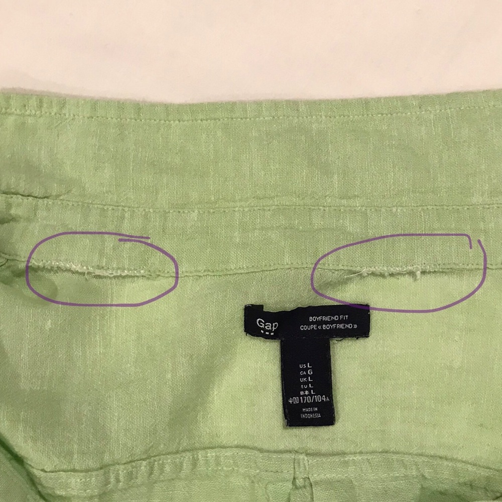 Gap Linen Blend Boyfriend Fit Collared Long Sleeve Roll Tab Popover Top Lime - Picture 7 of 8